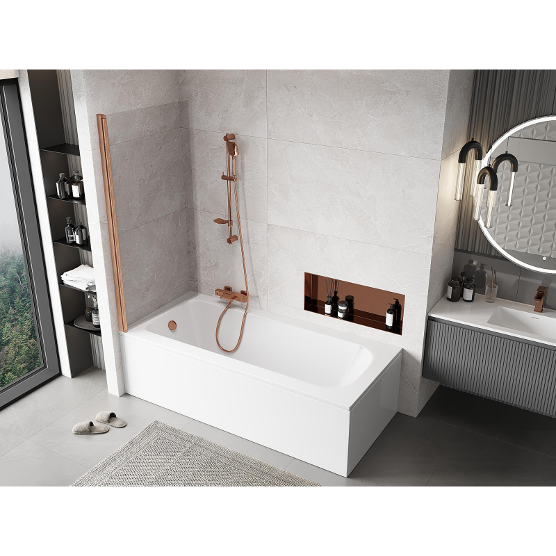 Mexen Mist paroi de baignoire à 1 panneau 90 x 150 cm, transparent, cuivre brossé - 8A9-090-001-65-00