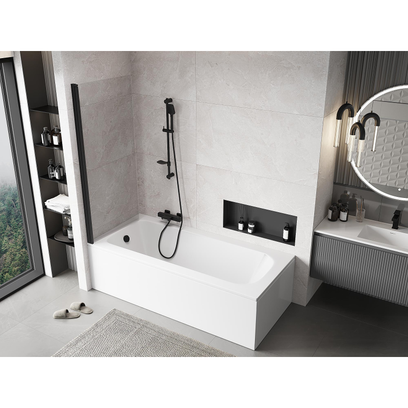Mexen Mist pare-baignoire à 1 vantail 70 x 150 cm, transparent, noir - 8A9-070-001-70-00