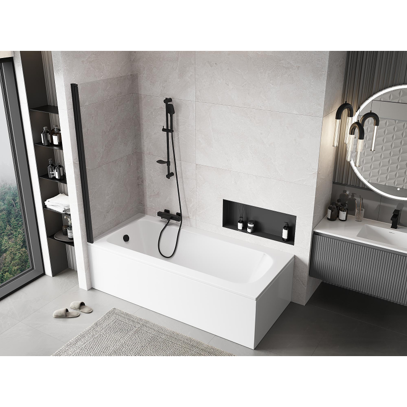 Mexen Mist paroi de baignoire 1 volet 90 x 150 cm, transparent, noir - 8A9-090-001-70-00