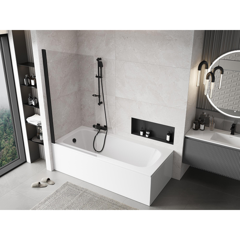 Mexen Mist paroi de baignoire 1 volet 90 x 150 cm, transparent, noir - 8A9-090-001-70-00