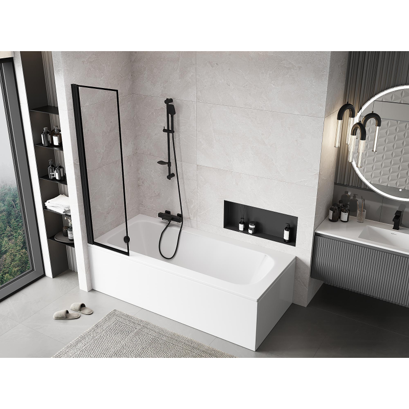 Mexen Mist paroi de baignoire à 1 volet gauche 50 x 150 cm, cadre noir, noir - 8A9-050-001-70-70-L