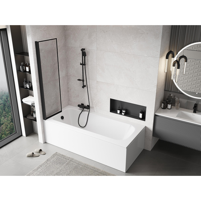 Mexen Mist paroi de baignoire à 1 volet gauche 50 x 150 cm, cadre noir, noir - 8A9-050-001-70-70-L