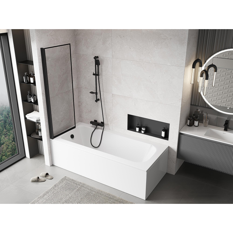 Mexen Mist paroi de baignoire à 1 volet gauche 60 x 150 cm, cadre noir, noir - 8A9-060-001-70-70-L