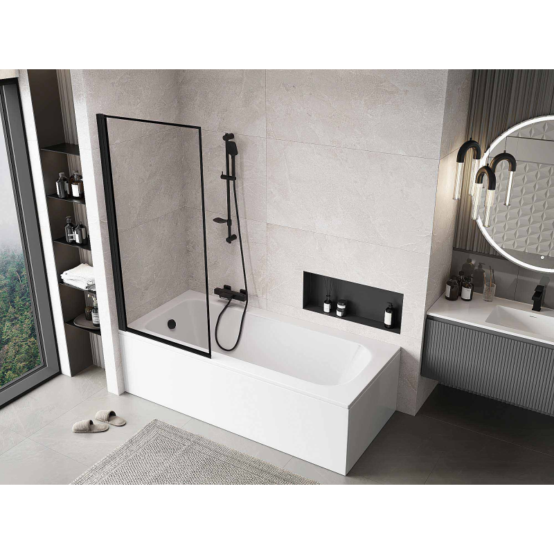 Mexen Mist paroi de baignoire 1-volet gauche 80 x 150 cm, cadre noir, noir - 8A9-080-001-70-70-L