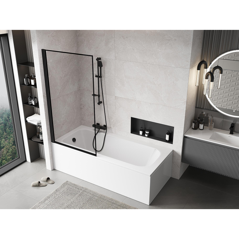 Mexen Mist paroi de douche 1-volet gauche 90 x 150 cm, cadre noir, noir - 8A9-090-001-70-70-L