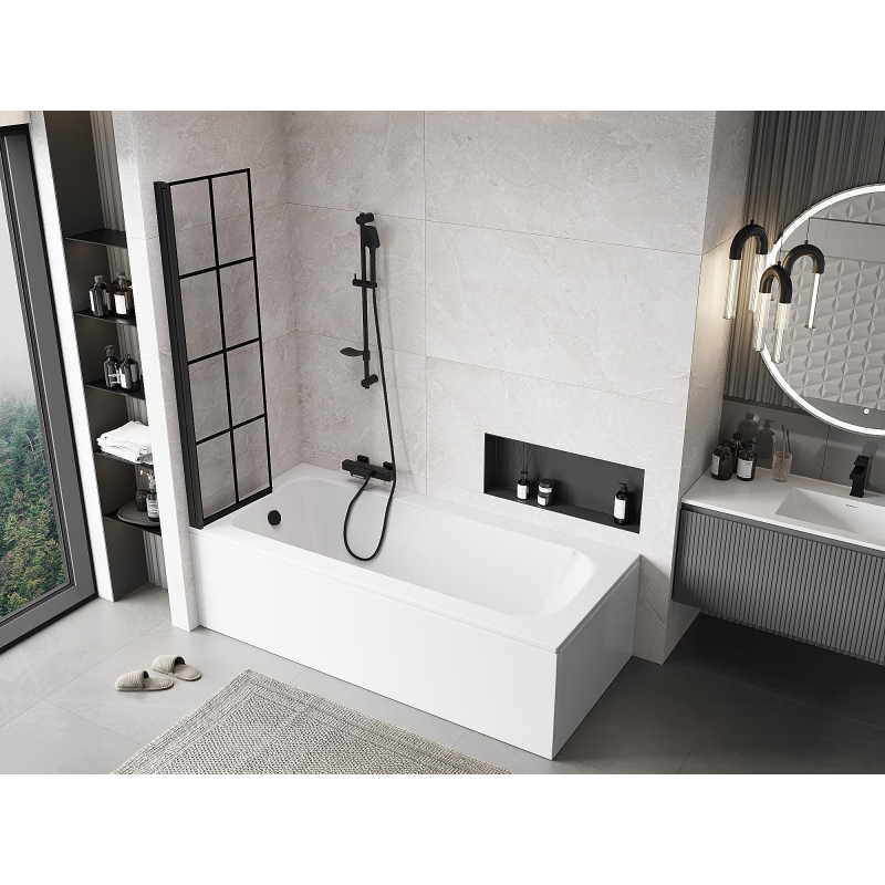 Mexen Mist paroi de baignoire 1-volet gauche 50 x 150 cm, grille noire, noir - 8A9-050-001-70-77-L