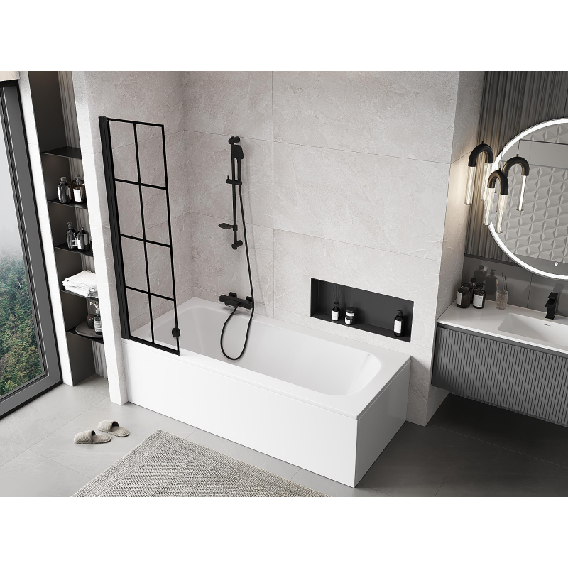 Mexen Mist paroi de baignoire 1-volet gauche 50 x 150 cm, grille noire, noir - 8A9-050-001-70-77-L