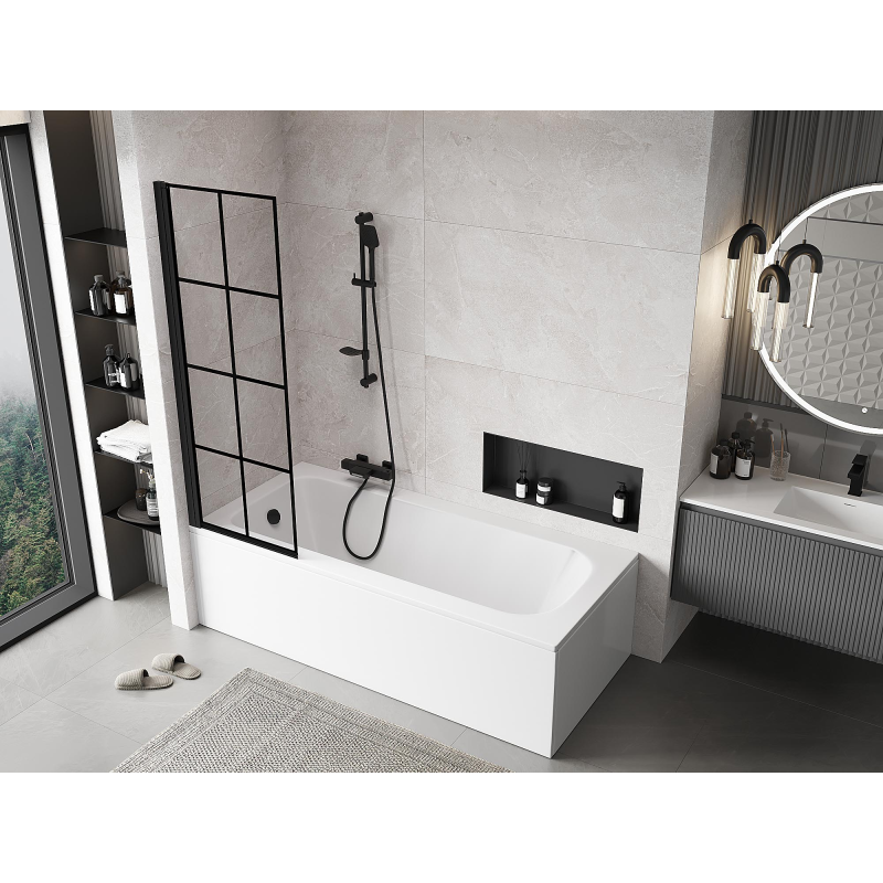 Mexen Mist paroi de douche à 1 panneau gauche 60 x 150 cm, grille noire, noir - 8A9-060-001-70-77-L