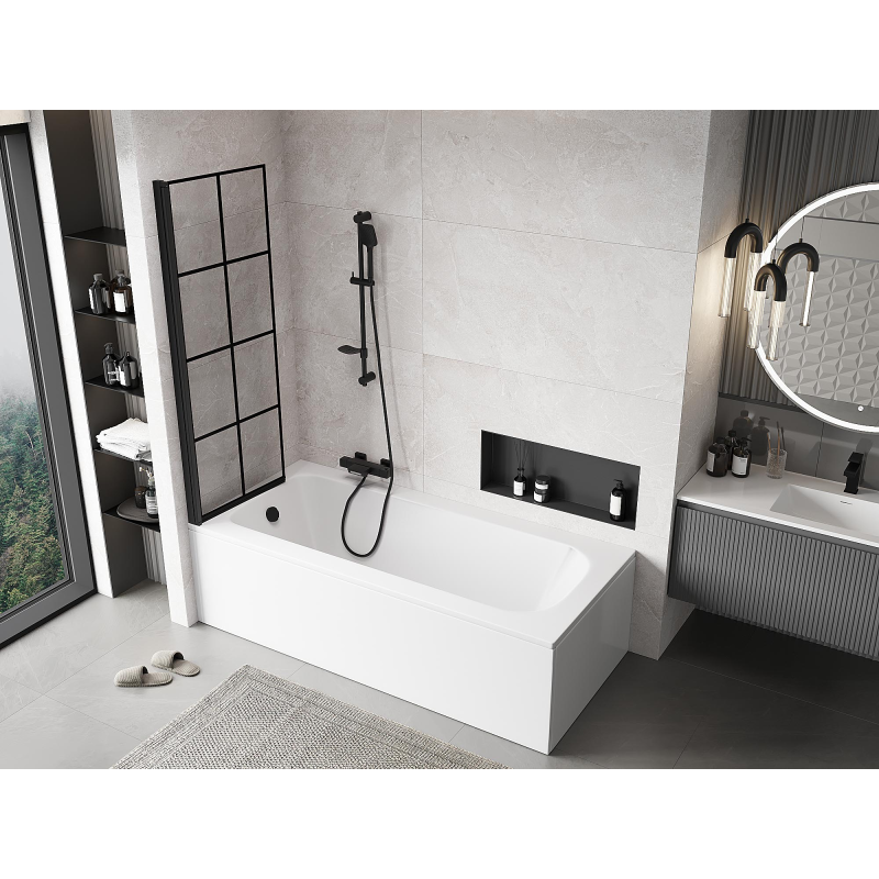 Mexen Mist paroi de douche à 1 panneau gauche 60 x 150 cm, grille noire, noir - 8A9-060-001-70-77-L