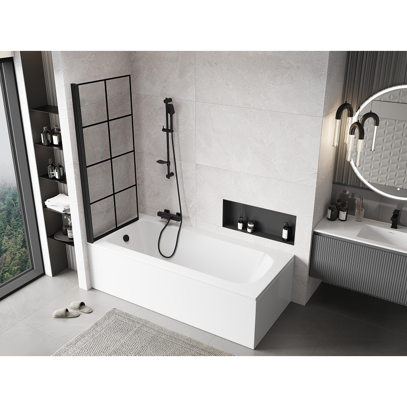 Mexen Mist paroi de baignoire à un volet gauche 70 x 150 cm, grille noire, noir - 8A9-070-001-70-77-L