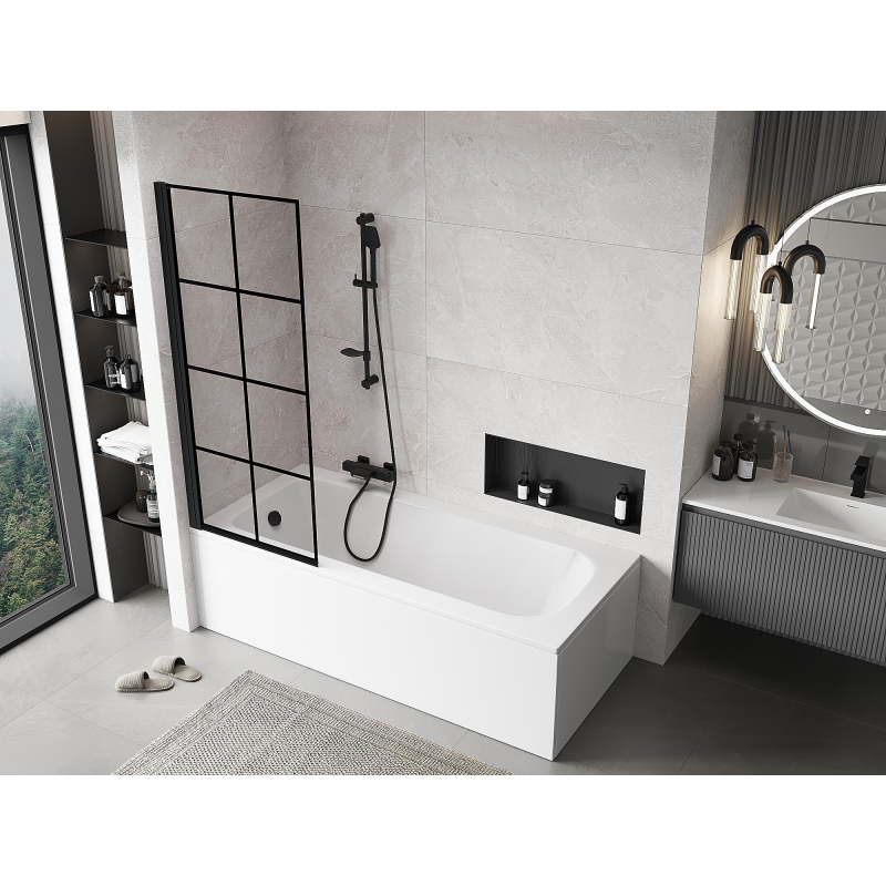 Mexen Mist paroi de baignoire à un volet gauche 70 x 150 cm, grille noire, noir - 8A9-070-001-70-77-L