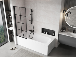 Mexen Mist paroi de baignoire à un volet gauche 70 x 150 cm, grille noire, noir - 8A9-070-001-70-77-L