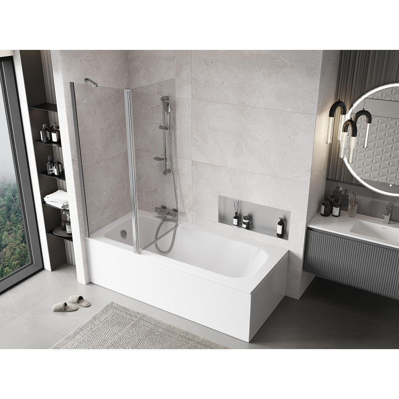 Mexen Mist paroi de baignoire 2 volets 130 x 150 cm, transparent, chrome - 8A9-130-011-01-00
