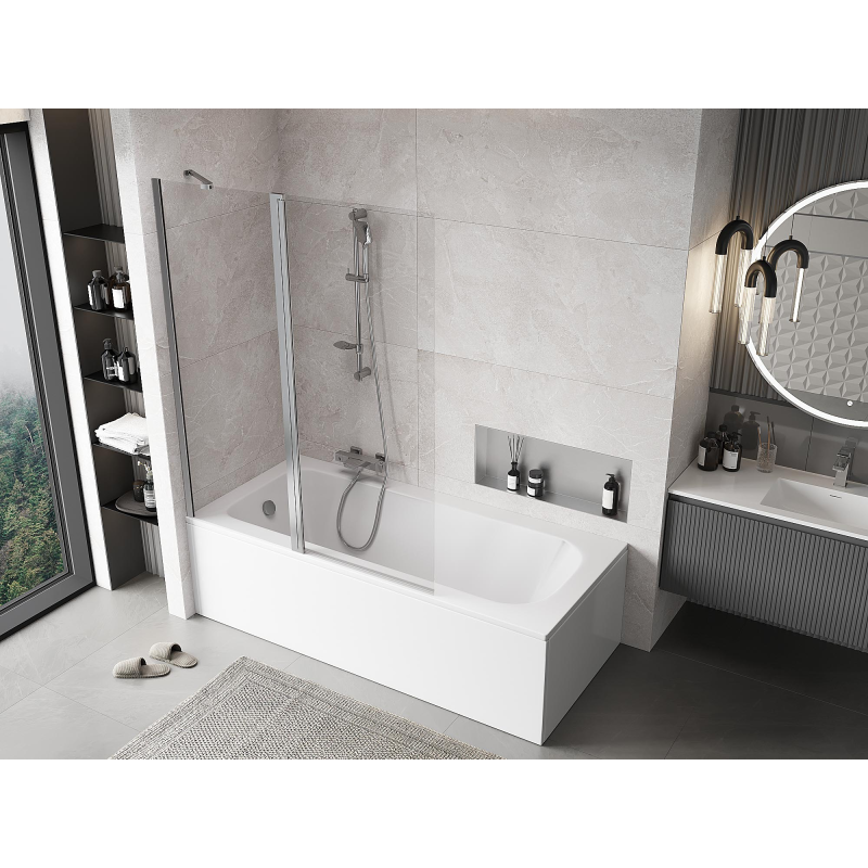 Mexen Mist paroi de baignoire 2 volets 130 x 150 cm, transparent, chrome - 8A9-130-011-01-00