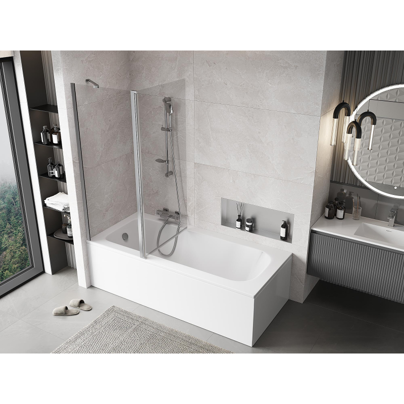 Mexen Mist paroi de baignoire pliable 2 volets 140 x 150 cm, transparent, chrome - 8A9-140-011-01-00