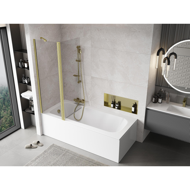 Mexen Mist paravent de douche 2 ailes 120 x 150 cm, transparent, or brossé - 8A9-120-011-55-00