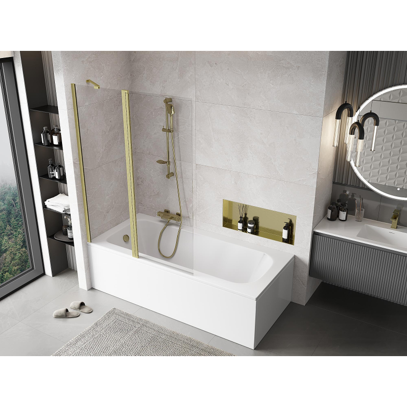 Mexen Mist paravent de douche 2 ailes 120 x 150 cm, transparent, or brossé - 8A9-120-011-55-00