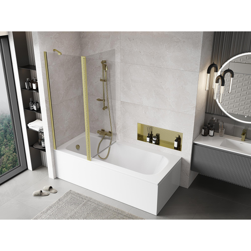 Mexen Mist paroi de douche 2 volets 140 x 150 cm, transparent, or brossé - 8A9-140-011-55-00