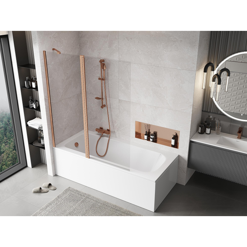 Mexen Mist paroi de douche à 2 volets 140 x 150 cm, transparent, cuivre brossé - 8A9-140-011-65-00