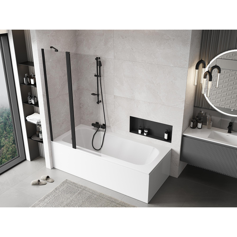 Mexen Mist paroi de baignoire à 2 volets 100 x 150 cm, transparent, noir - 8A9-100-011-70-00