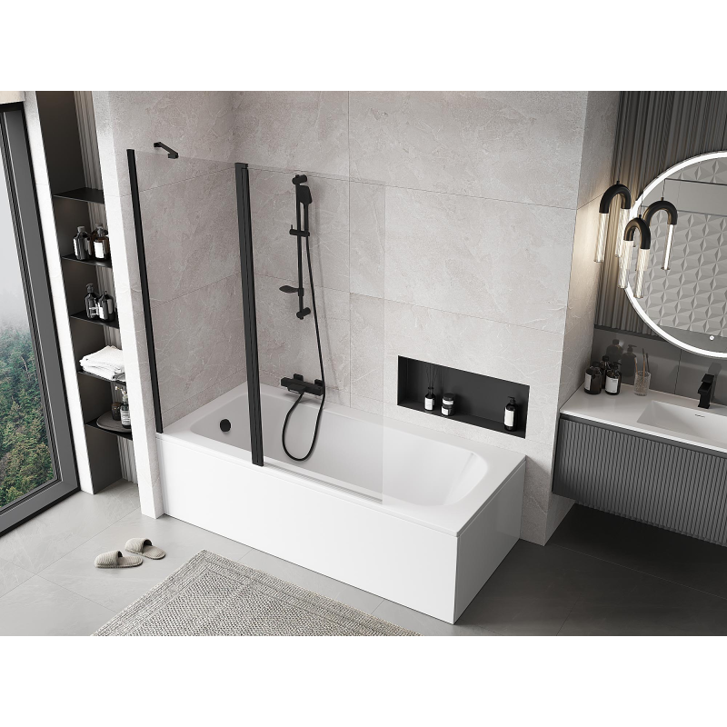 Mexen Mist paroi de baignoire à 2 volets 140 x 150 cm, transparent, noir - 8A9-140-011-70-00
