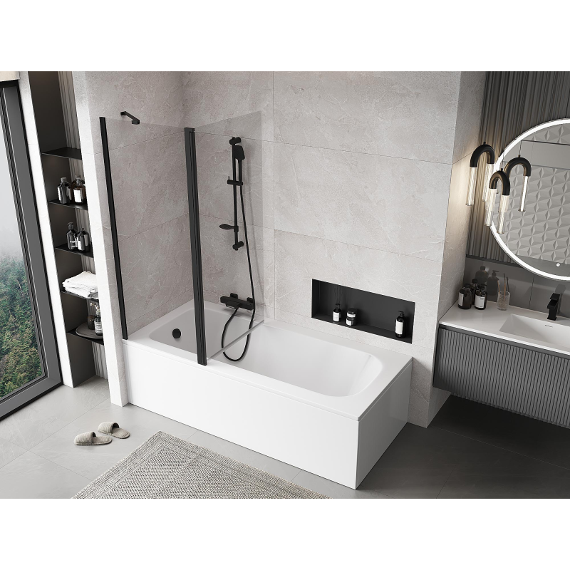 Mexen Mist paroi de baignoire à 2 volets 140 x 150 cm, transparent, noir - 8A9-140-011-70-00
