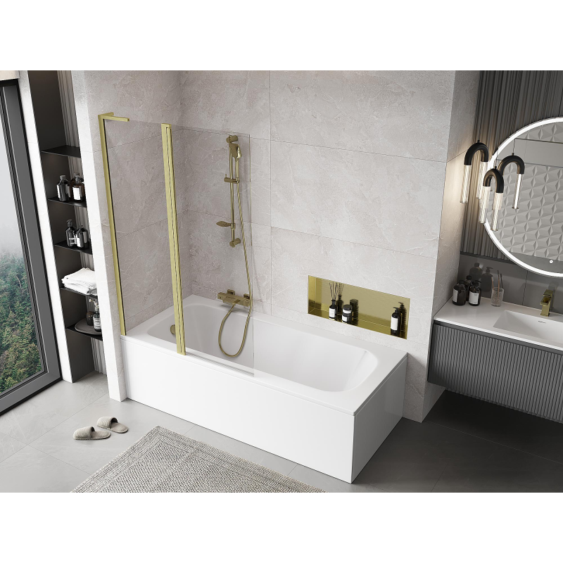 Mexen Mist L paroi de baignoire 2 volets 110 x 150 cm, transparent, doré brossé - 8A9L-110-011-55-00