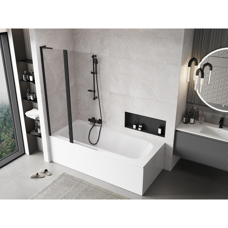 Mexen Mist L paroi de baignoire à 2 volets 100 x 150 cm, transparent, noir - 8A9L-100-011-70-00