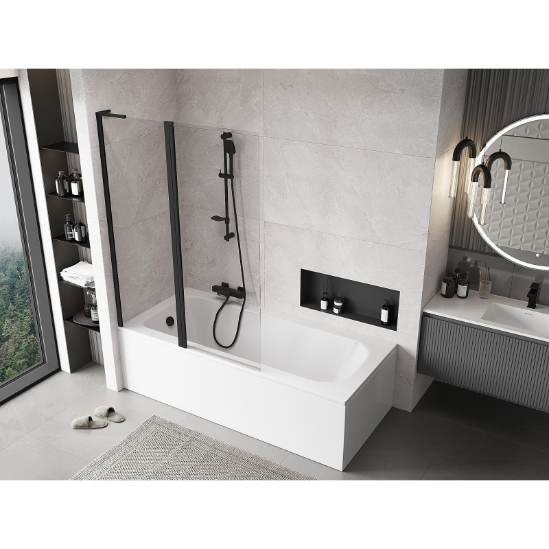 Mexen Mist L paroi de baignoire 2 volets 120 x 150 cm, transparent, noir - 8A9L-120-011-70-00