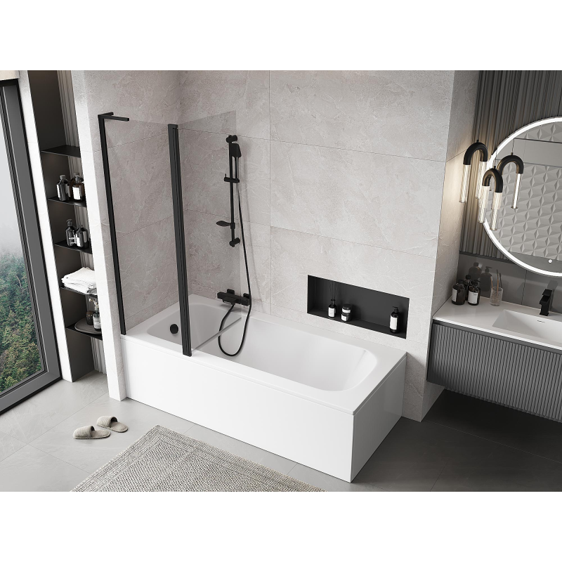Mexen Mist L paroi de baignoire 2 volets 120 x 150 cm, transparent, noir - 8A9L-120-011-70-00