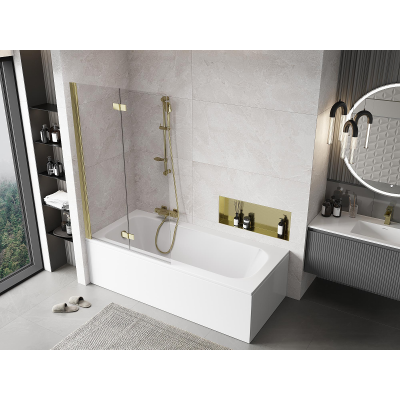 Mexen Mist paroi de douche pivotante 2 panneaux gauche 100 x 150 cm, transparent, doré - 8A9-100-002-50-00-L
