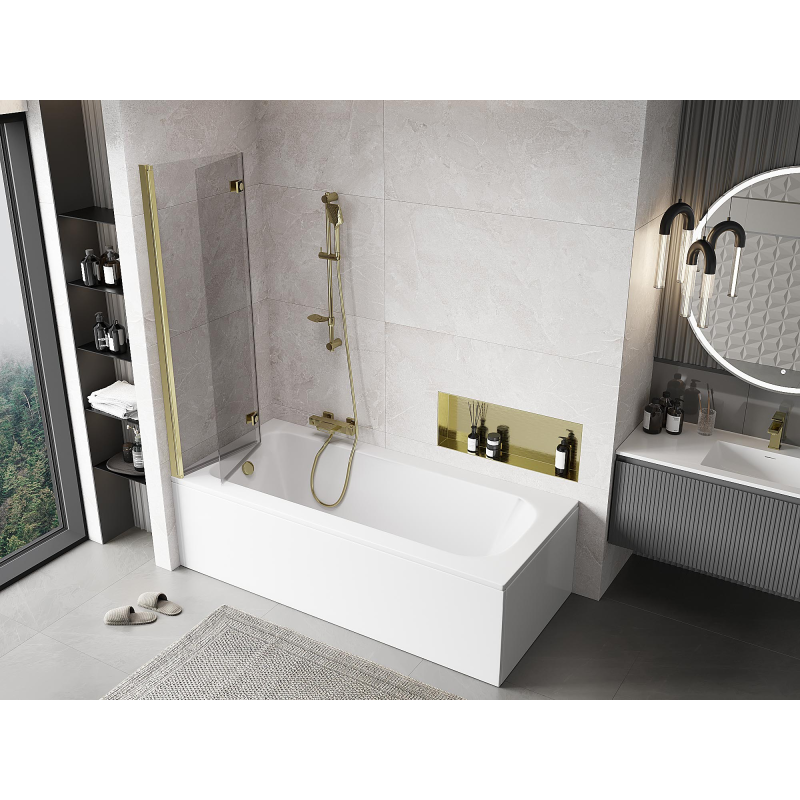 Mexen Mist paroi de douche pivotante 2 panneaux gauche 100 x 150 cm, transparent, doré - 8A9-100-002-50-00-L
