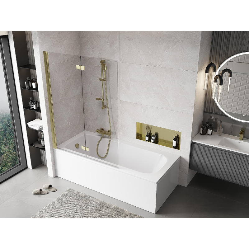 Mexen Mist paroi de douche pliante 2 volets gauche 120 x 150 cm, transparent, doré - 8A9-120-002-50-00-L