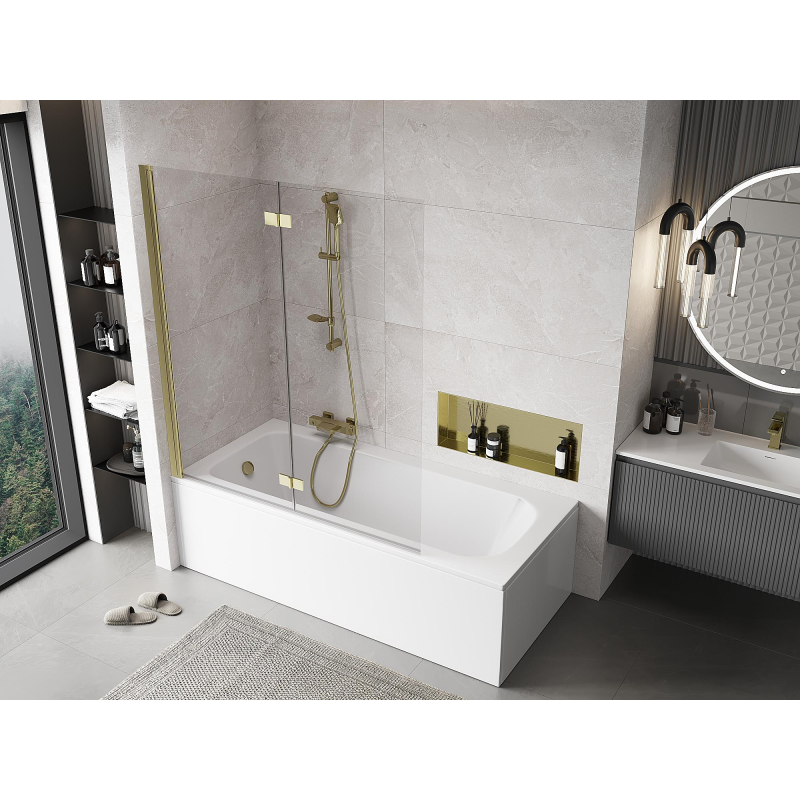 Mexen Mist paroi de baignoire à 2 volets gauche 140 x 150 cm, transparent, doré - 8A9-140-002-50-00-L