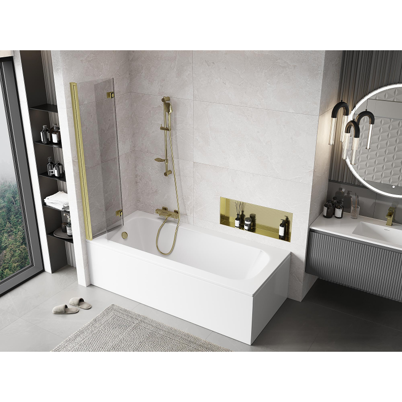 Mexen Mist pare-douche à 2 volets côté gauche 80 x 150 cm, transparent, or brossé - 8A9-080-002-55-00-L