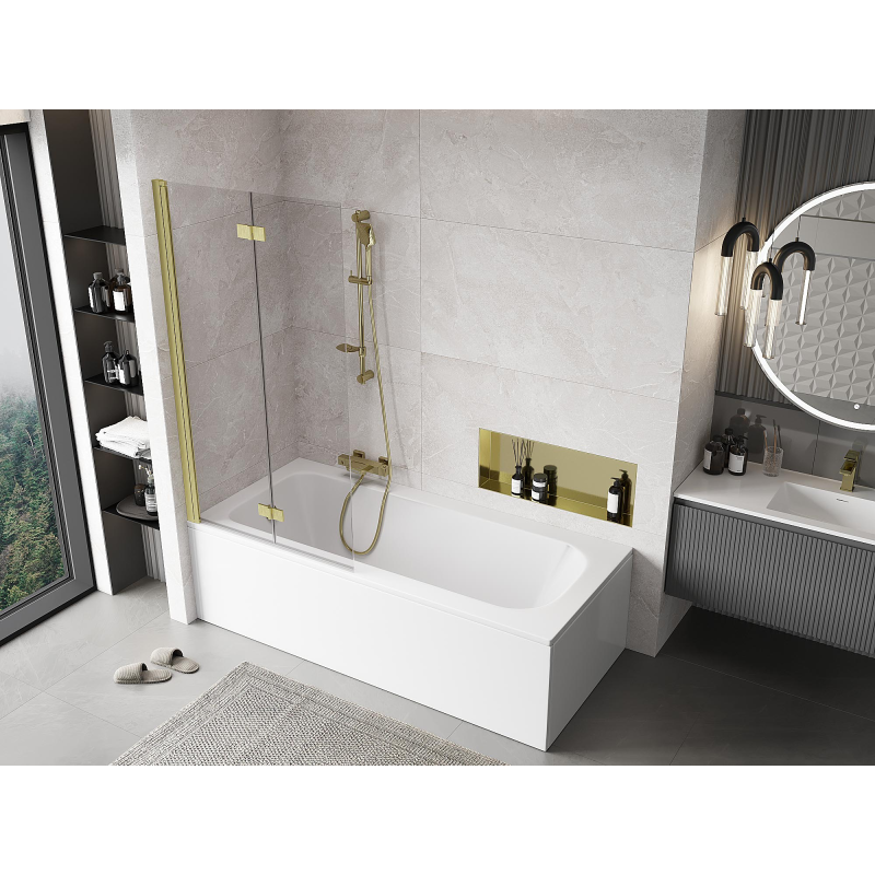 Mexen Mist paroi de baignoire à 2 volets gauche 90 x 150 cm, transparent, or brossé - 8A9-090-002-55-00-L