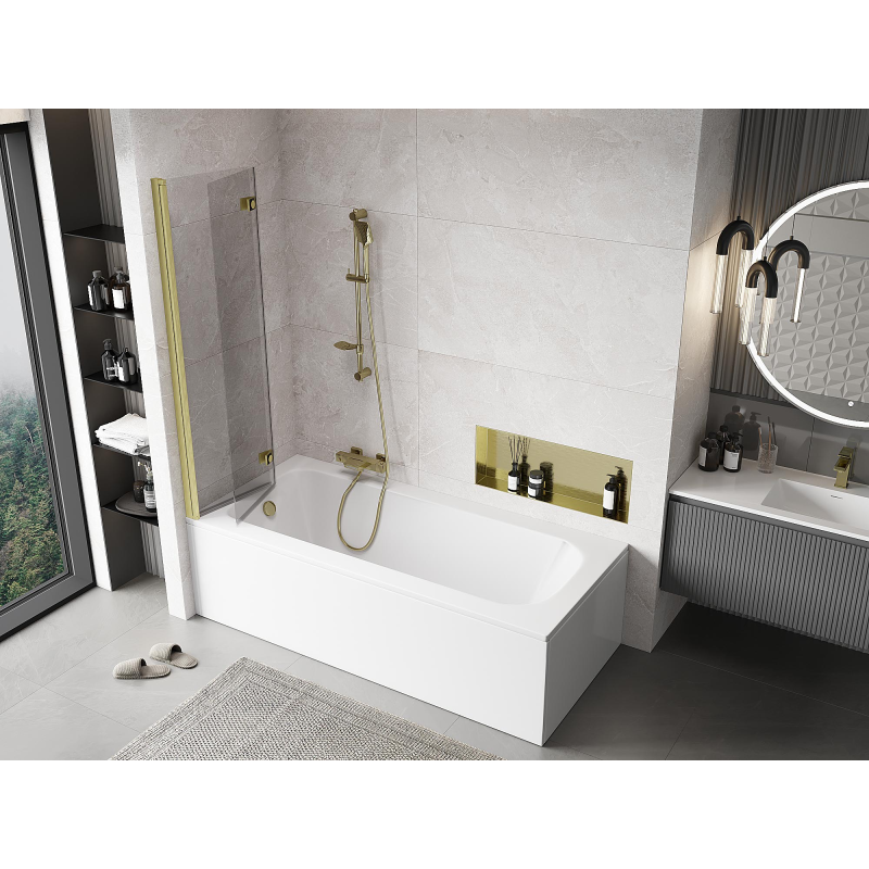 Mexen Mist paroi de baignoire à 2 volets gauche 90 x 150 cm, transparent, or brossé - 8A9-090-002-55-00-L