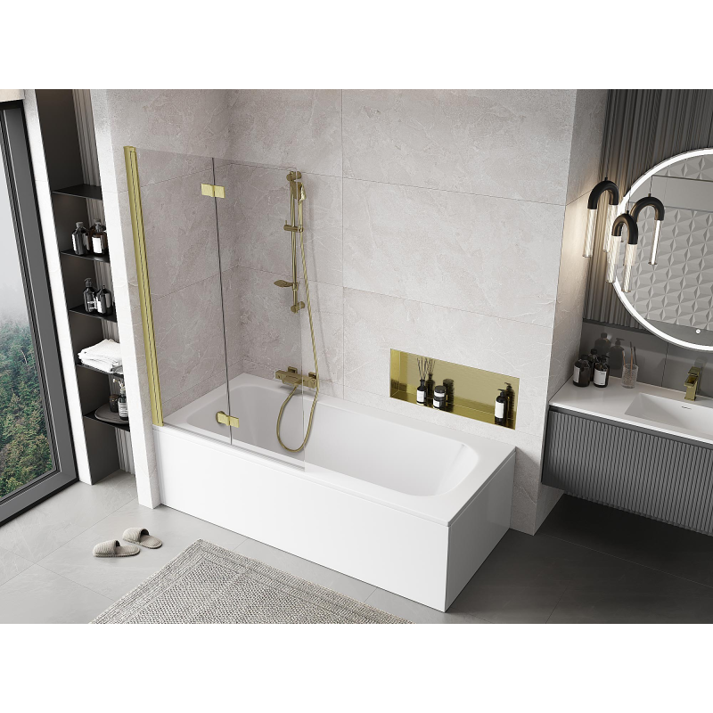 Mexen Mist pare-douche 2 volets gauche 100 x 150 cm, transparent, or brossé - 8A9-100-002-55-00-L