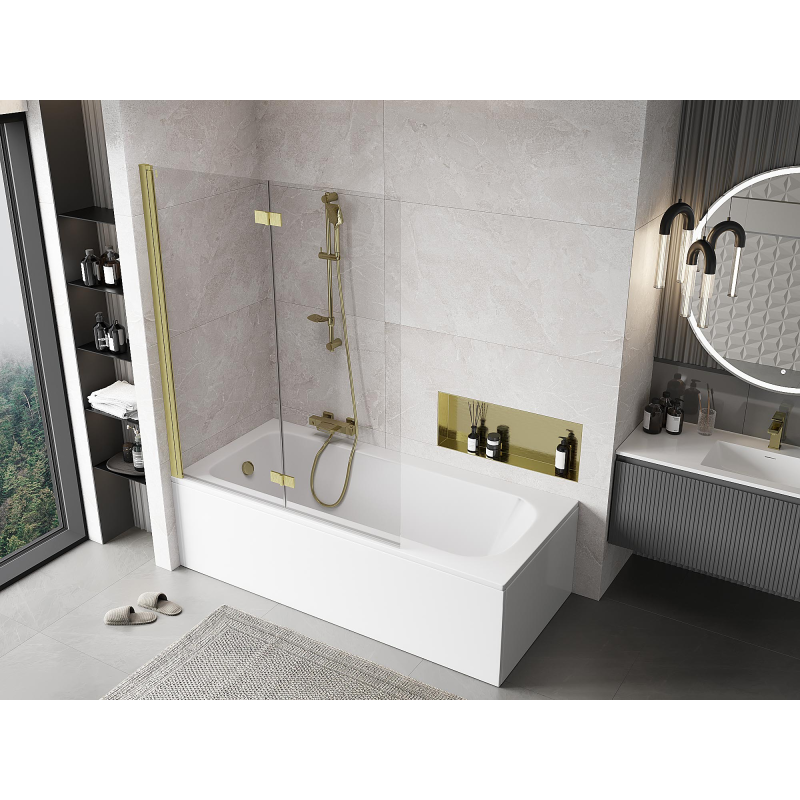 Mexen Mist pare-douche à deux volets gauche 130 x 150 cm, transparent, doré brossé - 8A9-130-002-55-00-L