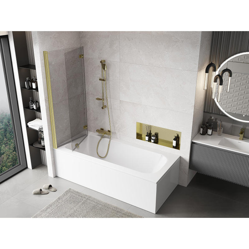 Mexen Mist pare-douche à deux volets gauche 130 x 150 cm, transparent, doré brossé - 8A9-130-002-55-00-L
