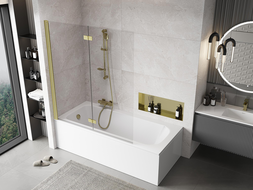 Mexen Mist paroi de baignoire 2 volets gauche 140 x 150 cm, transparent, doré brossé - 8A9-140-002-55-00-L