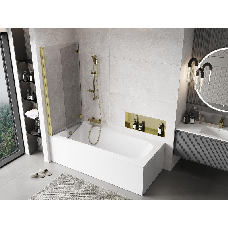 Mexen Mist paroi de baignoire 2 volets gauche 140 x 150 cm, transparent, doré brossé - 8A9-140-002-55-00-L