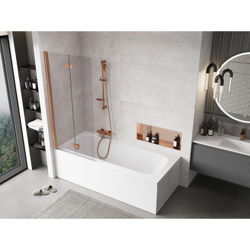 Mexen Mist paroi de douche 2 volets gauche 80 x 150 cm, transparent, cuivre brossé - 8A9-080-002-65-00-L