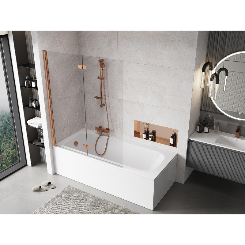 Mexen Mist paroi de douche à 2 volets gauche 130 x 150 cm, transparent, cuivre brossé - 8A9-130-002-65-00-L