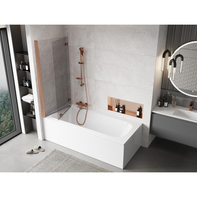 Mexen Mist paroi de douche 2 volets gauche 140 x 150 cm, transparent, cuivre brossé - 8A9-140-002-65-00-L