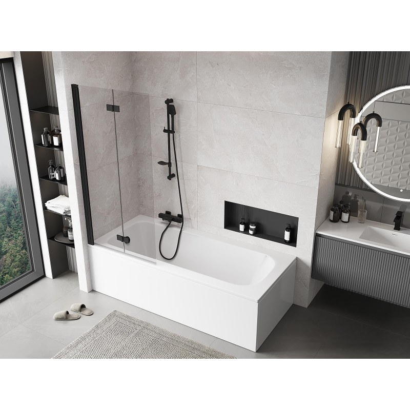 Mexen Mist paroi de baignoire à 2 volets gauche 80 x 150 cm, transparent, noir - 8A9-080-002-70-00-L