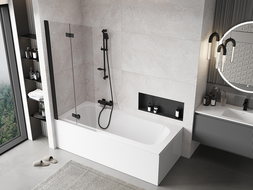 Mexen Mist paroi de baignoire à 2 volets gauche 80 x 150 cm, transparent, noir - 8A9-080-002-70-00-L