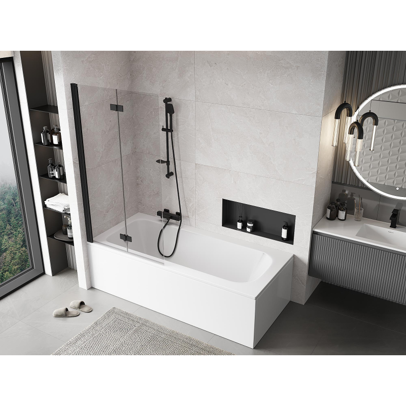 Mexen Mist paroi de baignoire à 2 volets côté gauche 90 x 150 cm, transparent, noir - 8A9-090-002-70-00-L