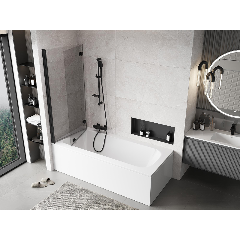 Mexen Mist paroi de baignoire à 2 volets gauche 140 x 150 cm, transparent, noir - 8A9-140-002-70-00-L