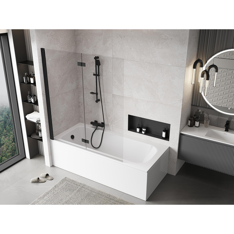 Mexen Mist paroi de baignoire à 2 volets gauche 140 x 150 cm, transparent, noir - 8A9-140-002-70-00-L